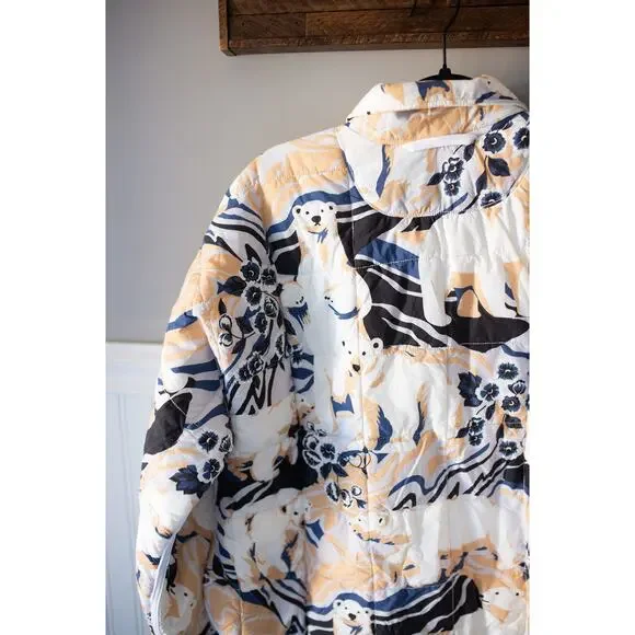 Free People Pippa Printed Packable Puffer Jacket Small Polar Bear NEW